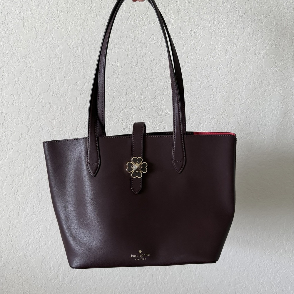 Kate Spade Kaci Medium Clover Tote - Chocolate Cherry Exterior, Red Inside - Picture 2 of 10
